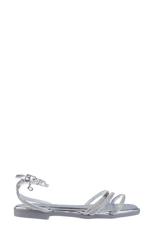 Bebe Rhinestone Ankle Strap Sandal In Silver