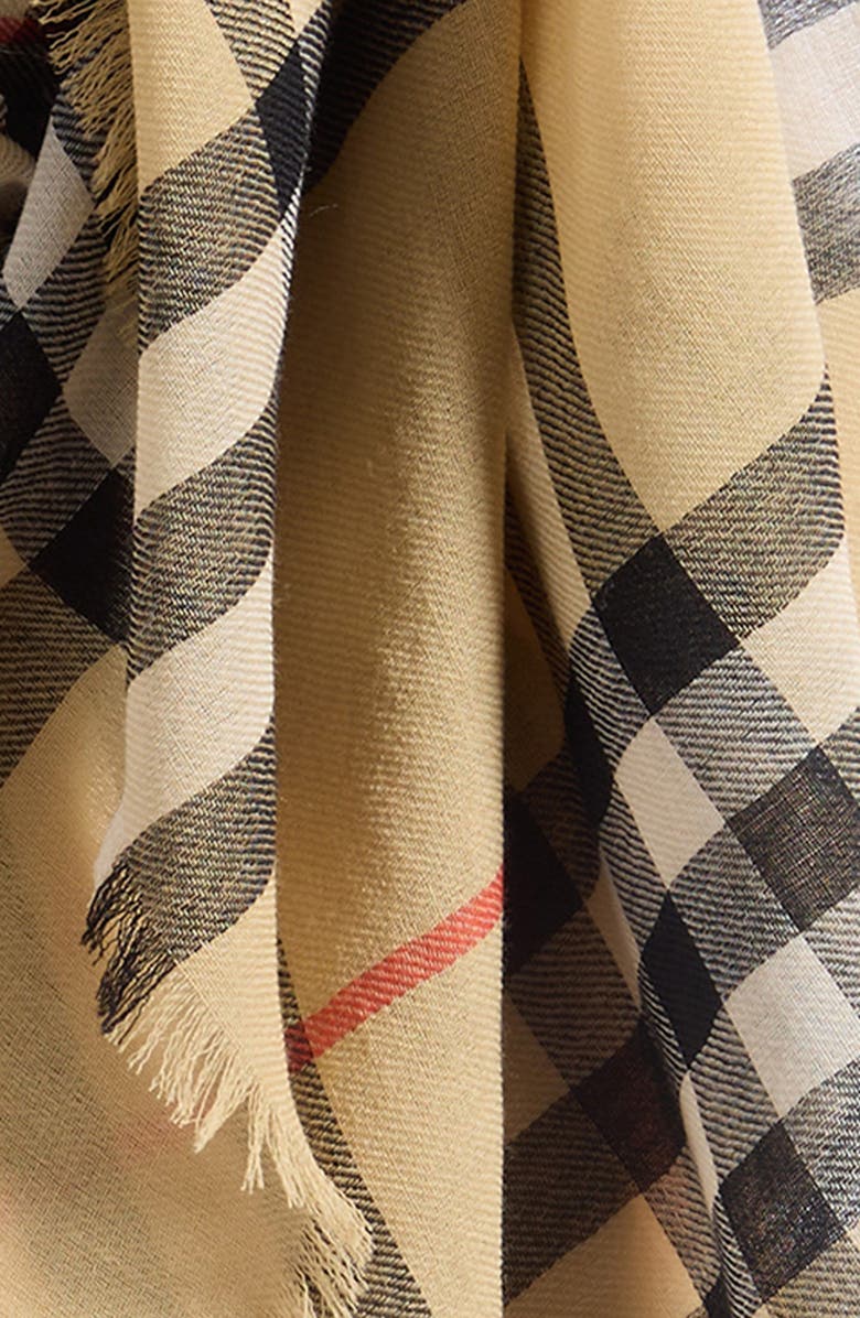 Burberry Check Wool Scarf, Alternate, color, Sand