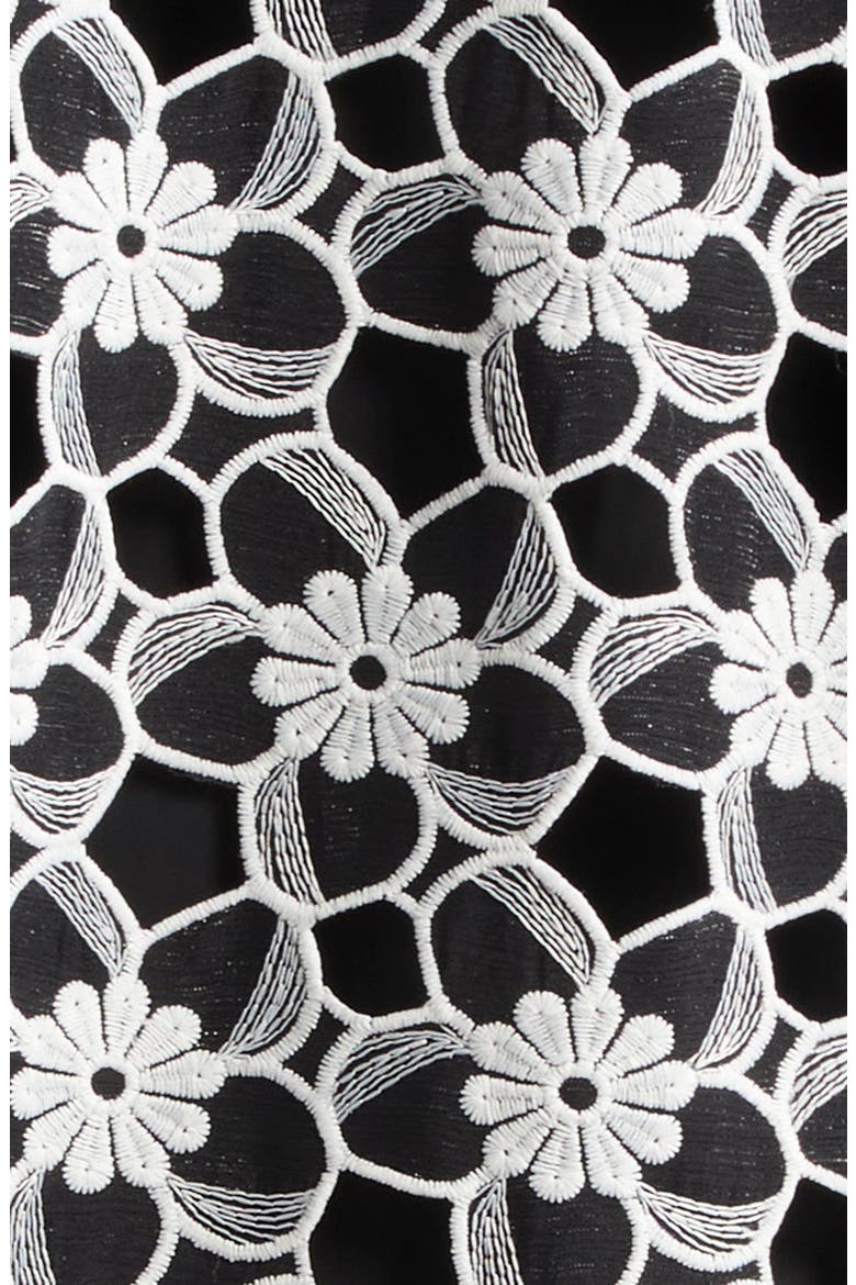 Cutout Floral Lace Cover-Up Caftan, Alternate, color, BLACK WHITE