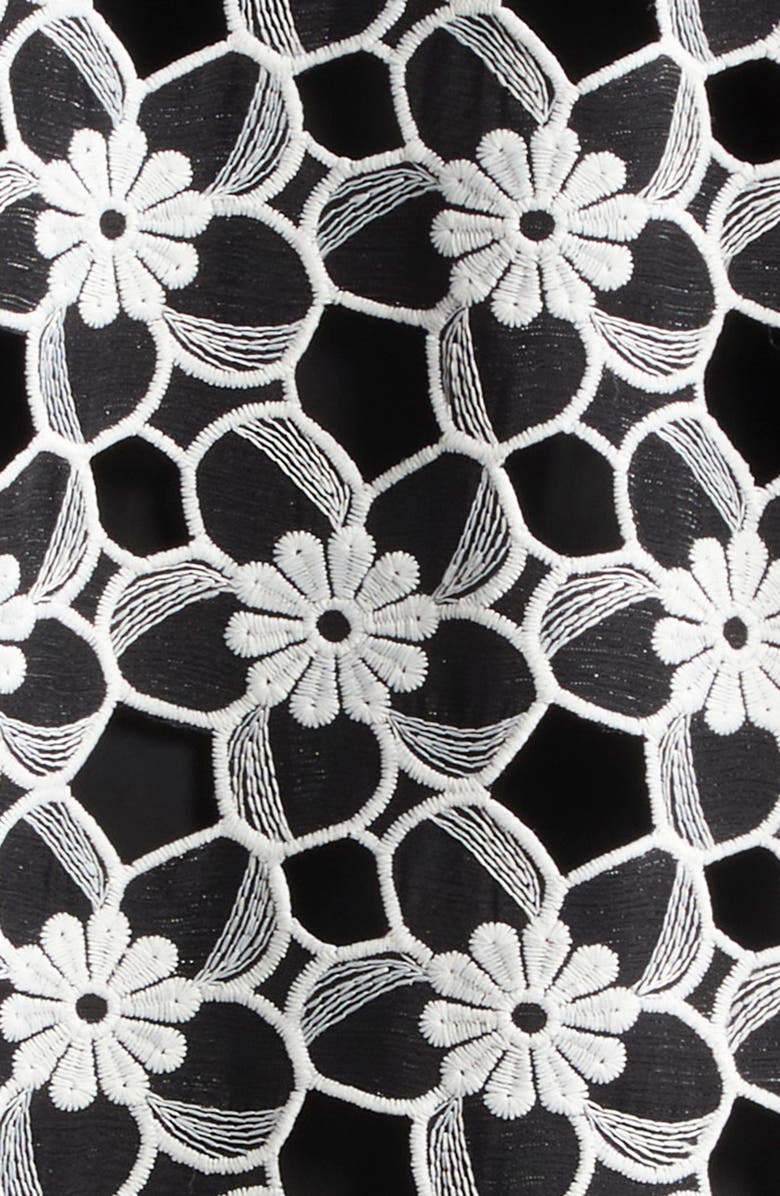 La Vie Style House Cutout Floral Lace Cover-Up Caftan, Alternate, color, Black White
