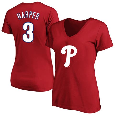 Women's Profile Bryce Harper Red Philadelphia Phillies Plus Size Name & Number V-Neck T-Shirt
