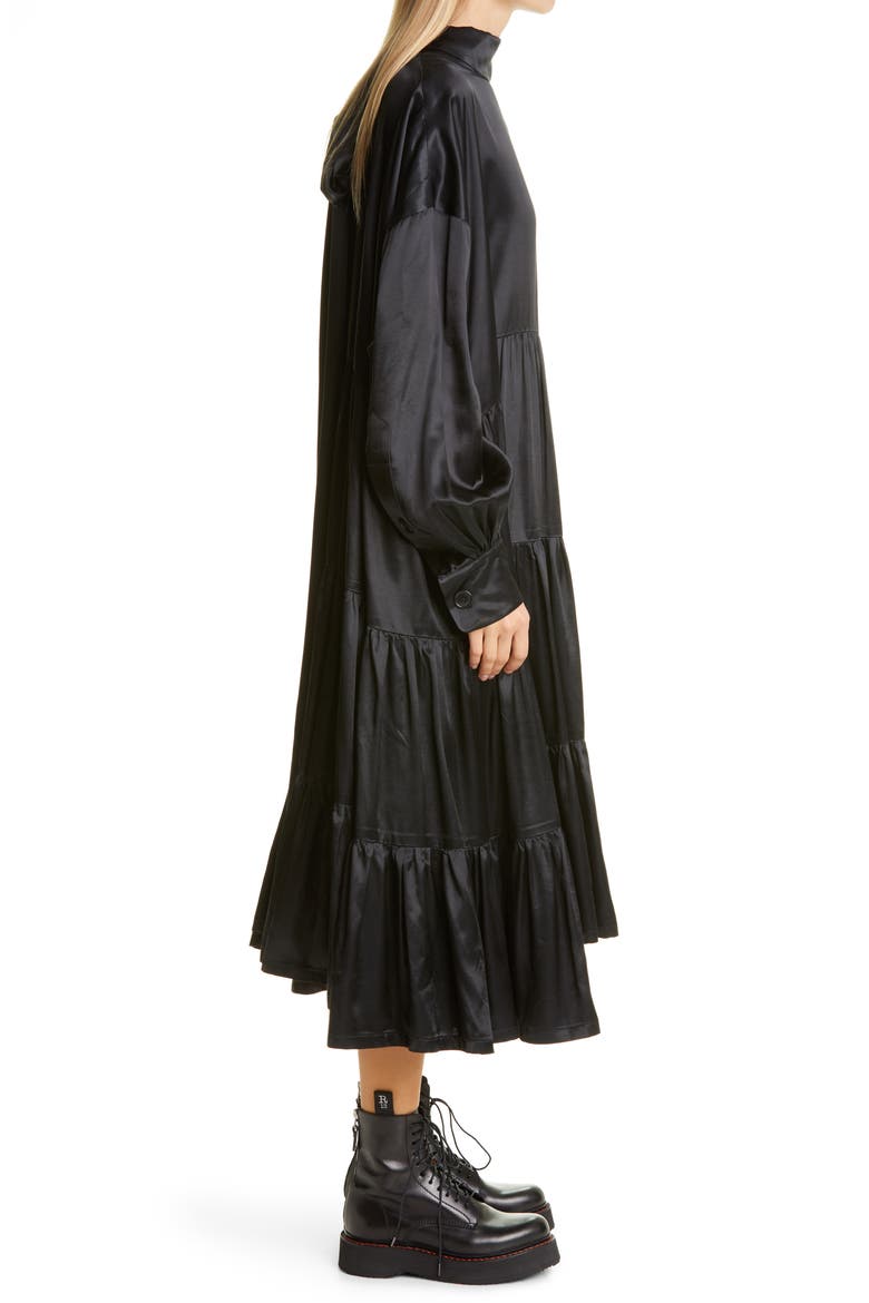 Long Sleeve Tiered Ruffle Jacquard Dress, Alternate, color, BLACK