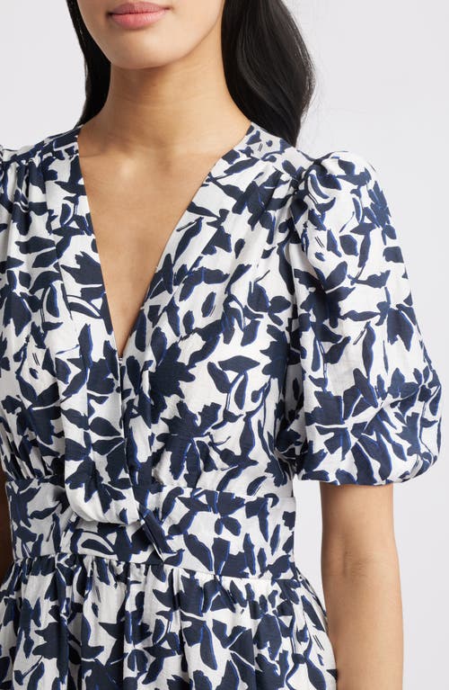 Caslonr Caslon(r) Twist Detail Allover Print Midi Dress In Ivory- Navy Serena Floral