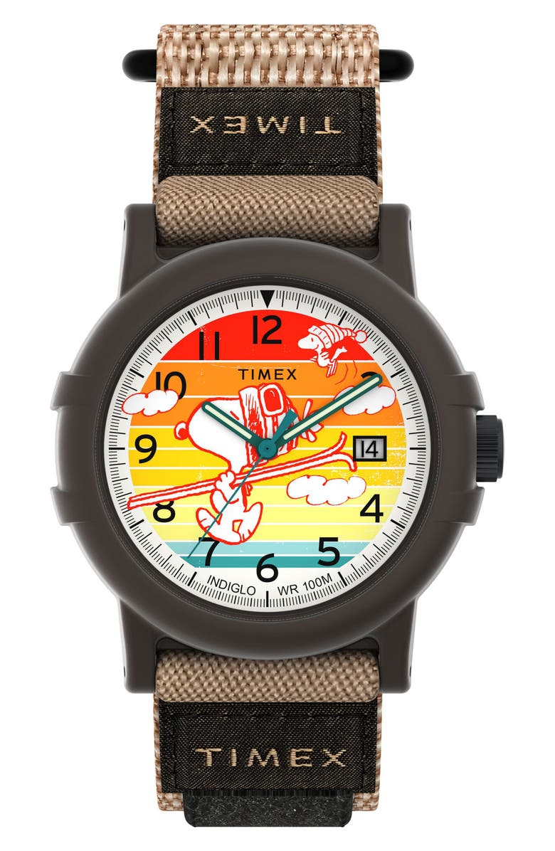 Timex<sup>®</sup> x Peanuts Camper Ski Webbing Strap Watch, 38mm, Main, color, Red
