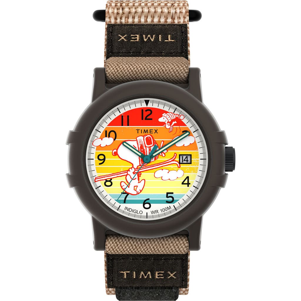Timex ® X Peanuts Camper Ski Webbing Strap Watch, 38mm In Brown
