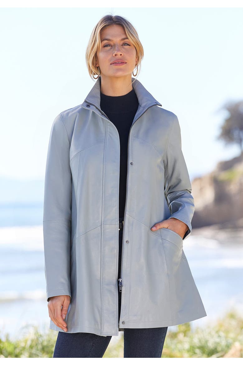 A-Line Zip Front Leather Jacket, Alternate, color, DARK SAPPHIRE