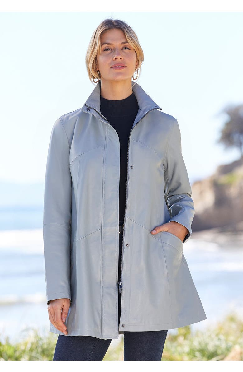 Jessica London A-Line Zip Front Leather Jacket, Alternate, color, Black