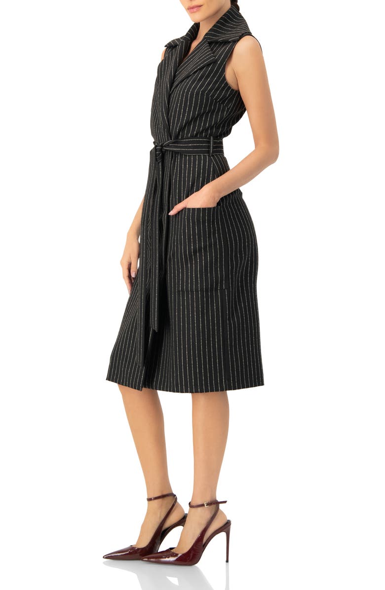 IVONNE Double-Breasted Striped Midi Dress, Alternate, color, Black