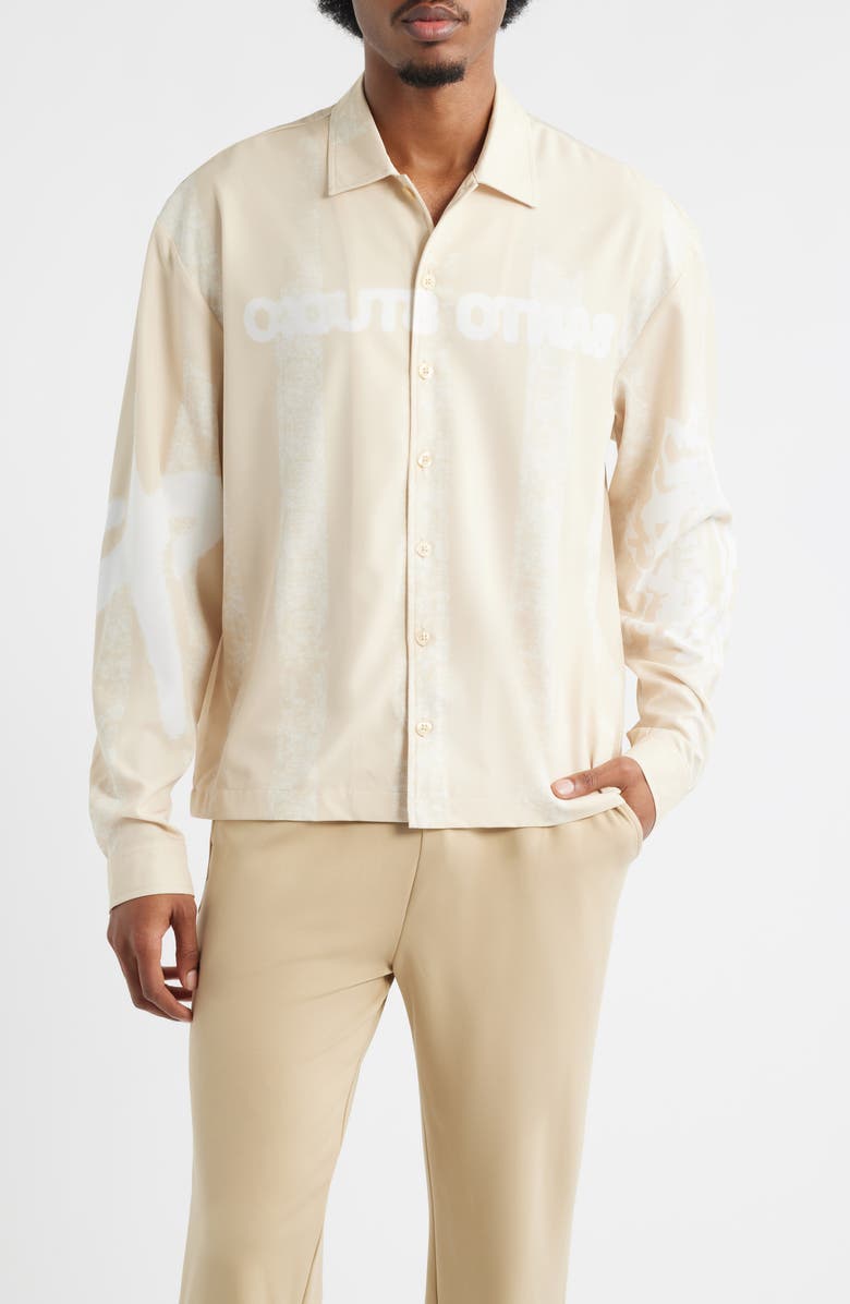 SANTO STUDIO Team Graphic Button-Up Shirt, Main, color, Tan