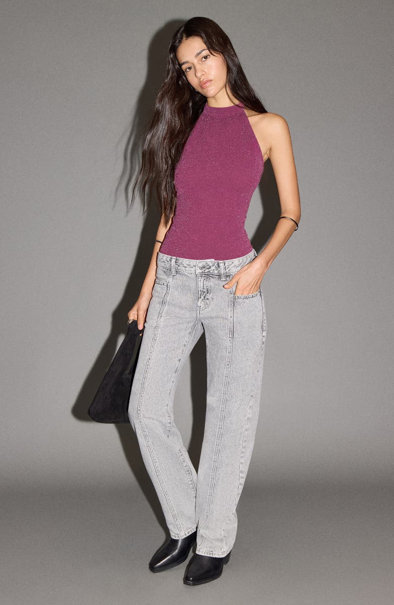 MANGO TEEN Shimmering Mock Neck Bodysuit, Alternate, color, Pink