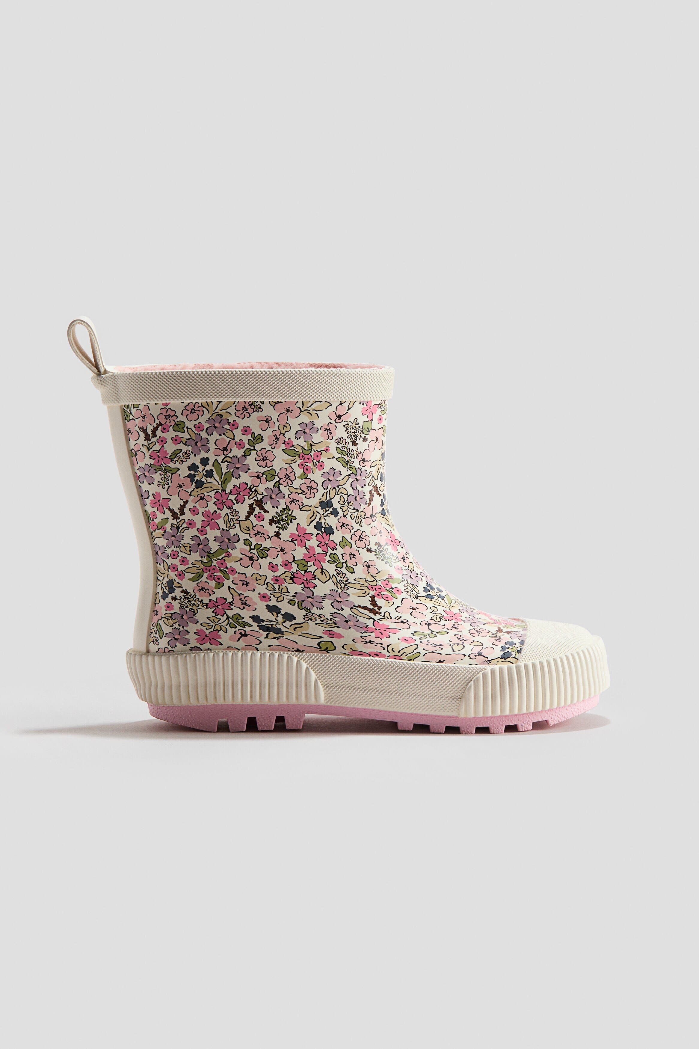 Fleece-lined Rubber Boots, Main, color, Cream/floral