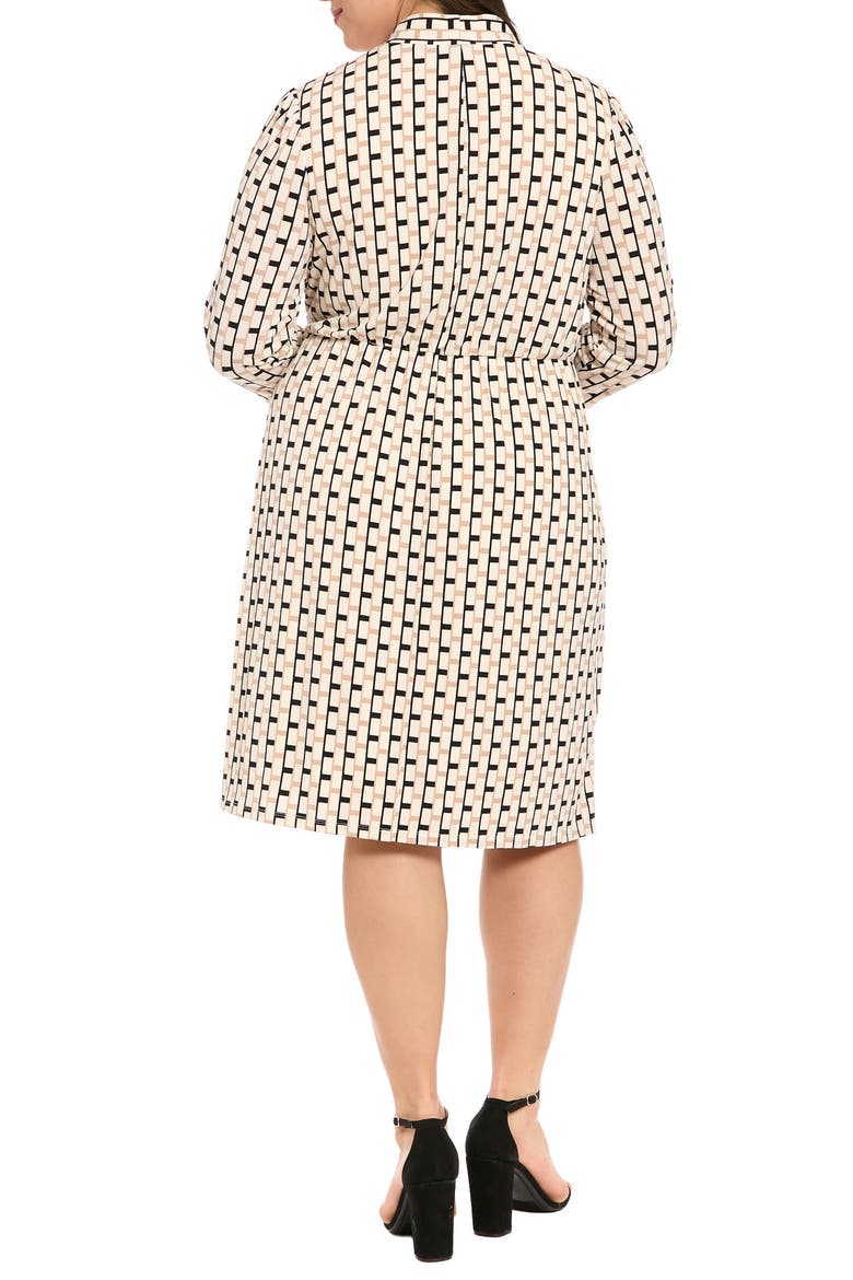 Geometric Print Faux Wrap Dress, Alternate, color, BLACK/ CREAM