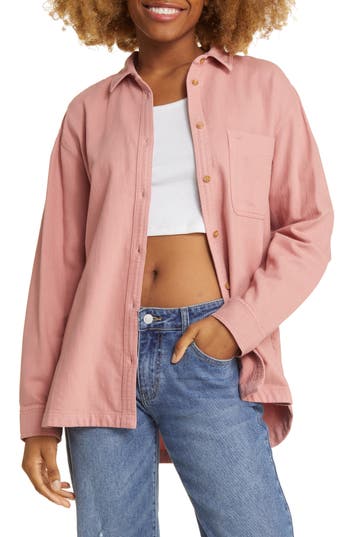Bp. Oversize Cotton Twill Shirt In Pink