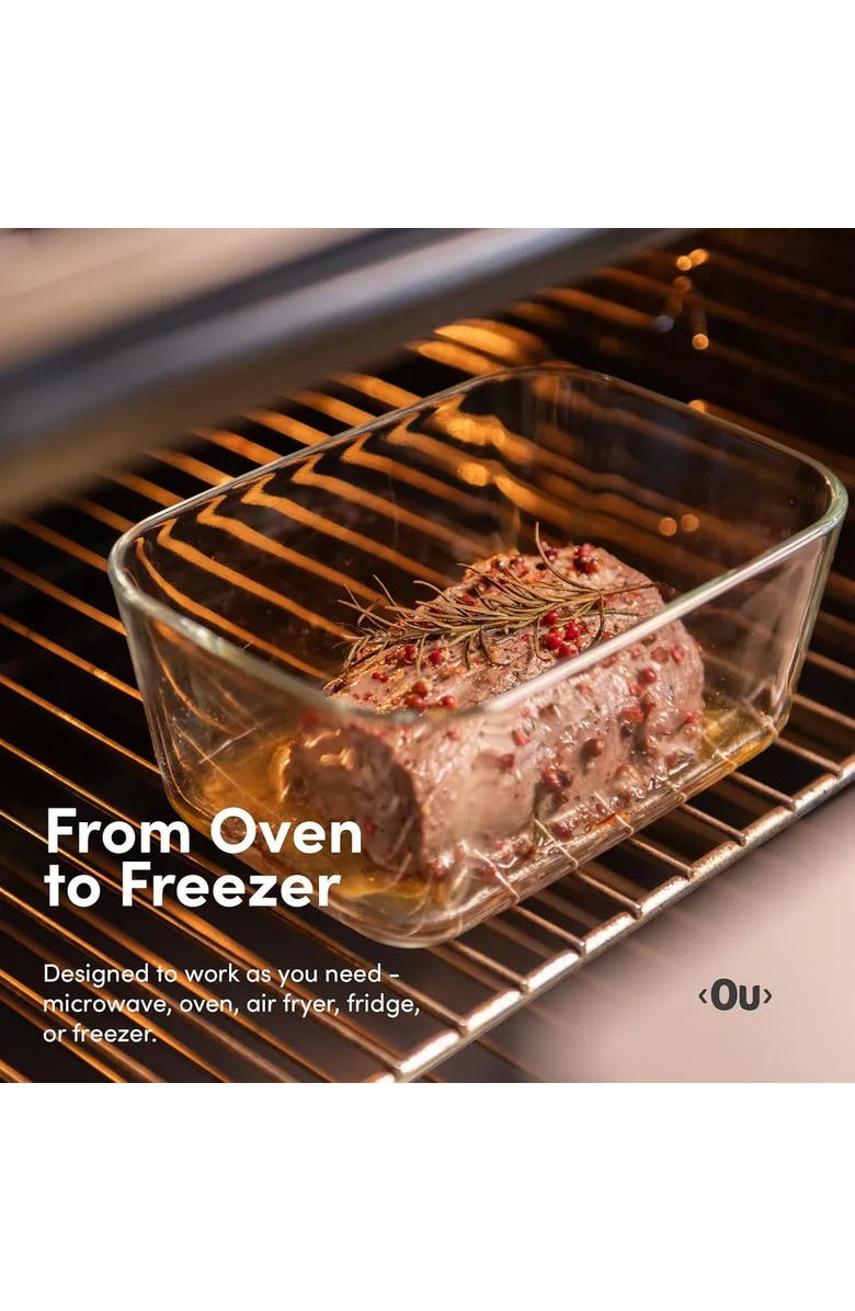 OU Stackable Airtight Glass Food Storage Container Set with Microwave Valve and Leak Proof Lid, 8 Piece, Alternate, color, Clear With White Lid