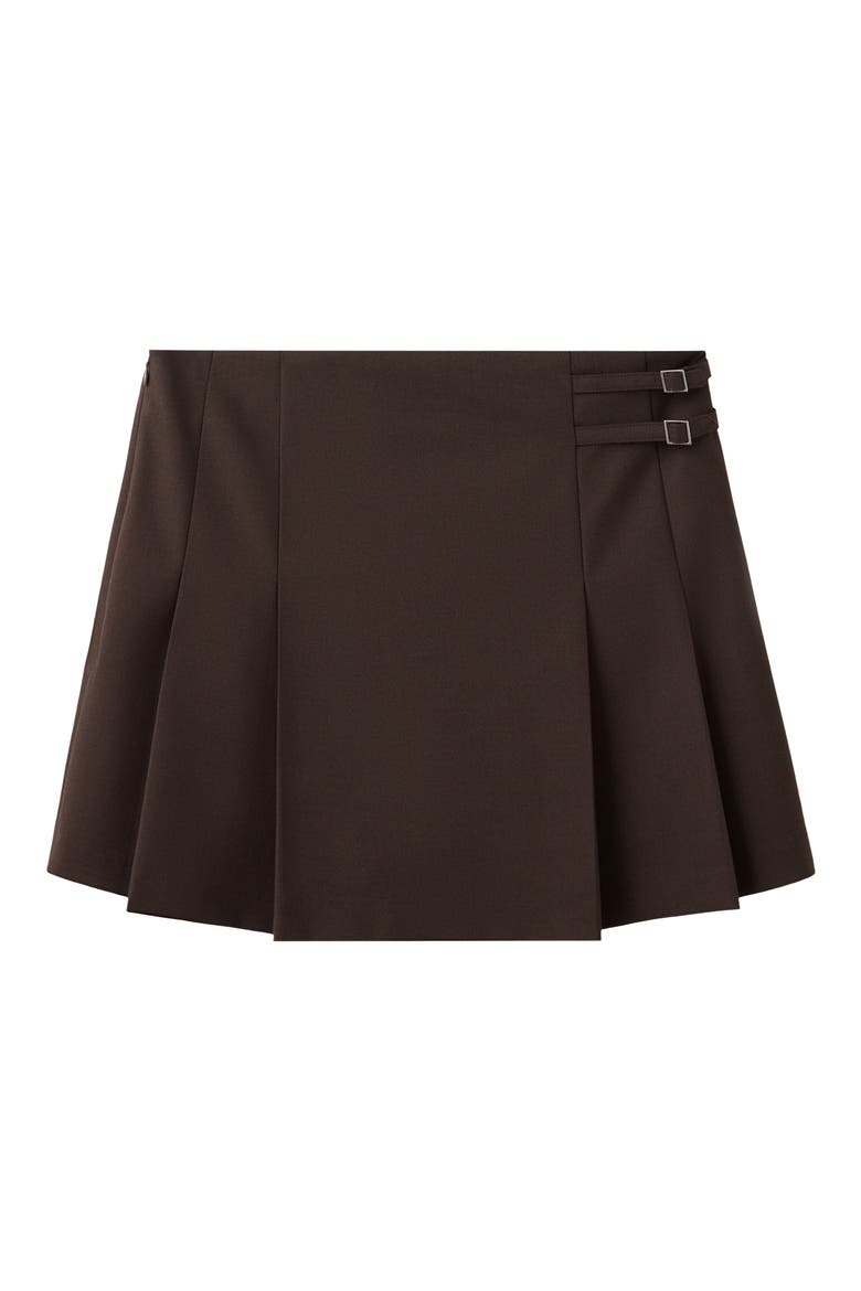 Buckle Detail Pleated Miniskirt, Alternate, color, BROWN