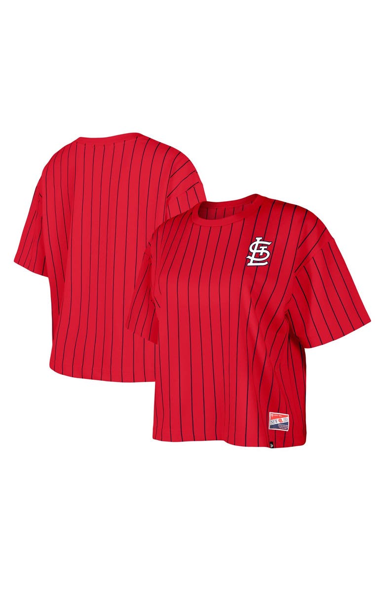 New Era Women's New Era Red St. Louis Cardinals Boxy Pinstripe T-Shirt, Main, color,