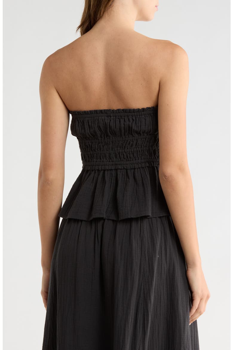 Strapless Ruffle Gauze Top, Alternate, color, BLACK