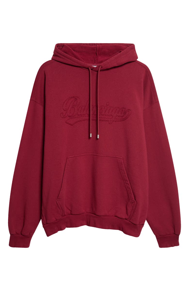 Balenciaga Logo Appliqué Cotton Hoodie, Main, color, 6164 Burgundy