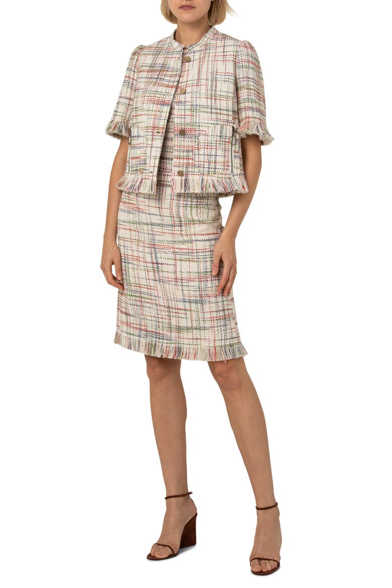 Plaid Short Sleeve Tweed Jacket, Alternate, color, CASHEW MULTICOLOR