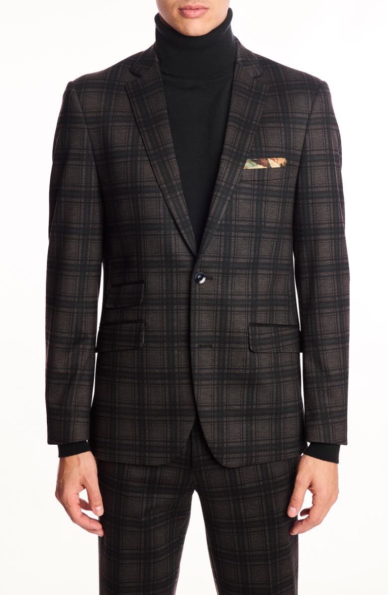 PAISLEY & GRAY Dover Slim Fit Charcoal Plaid Blazer, Main, color, Green Charcoal Plaid