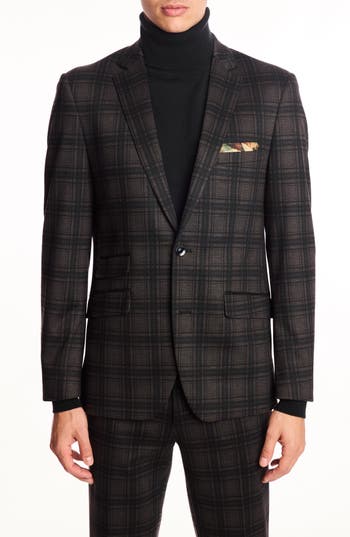 Paisley & Gray Dover Slim Fit Charcoal Plaid Blazer In Black