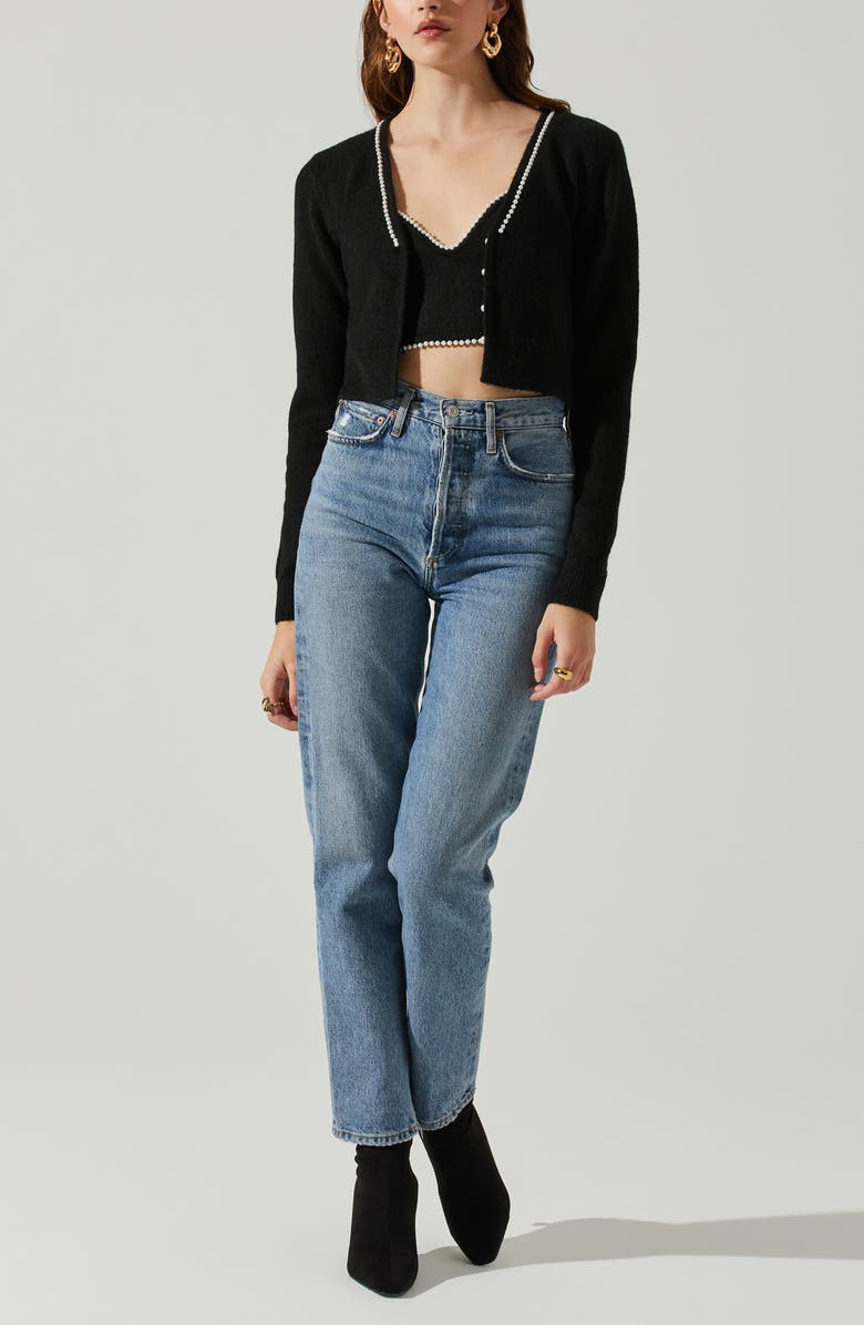 ASTR the Label Melissa Imitation Pearl Trim Cardigan, Alternate, color,