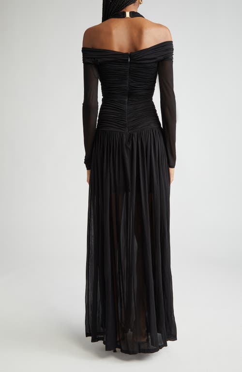 Zimmermann Illuminate Cold-shoulder Cutout Pleated Chiffon Halterneck Maxi Dress In Black