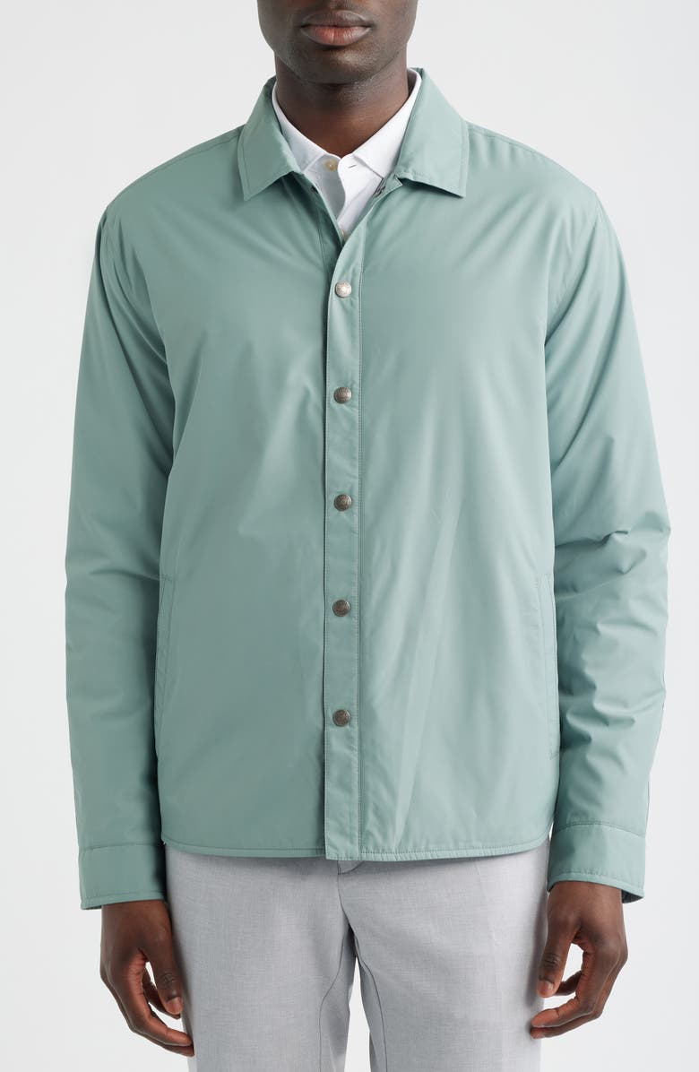 Peter Millar Brighton Water Resistant Snap Front Shirt Jacket, Alternate, color, Willow