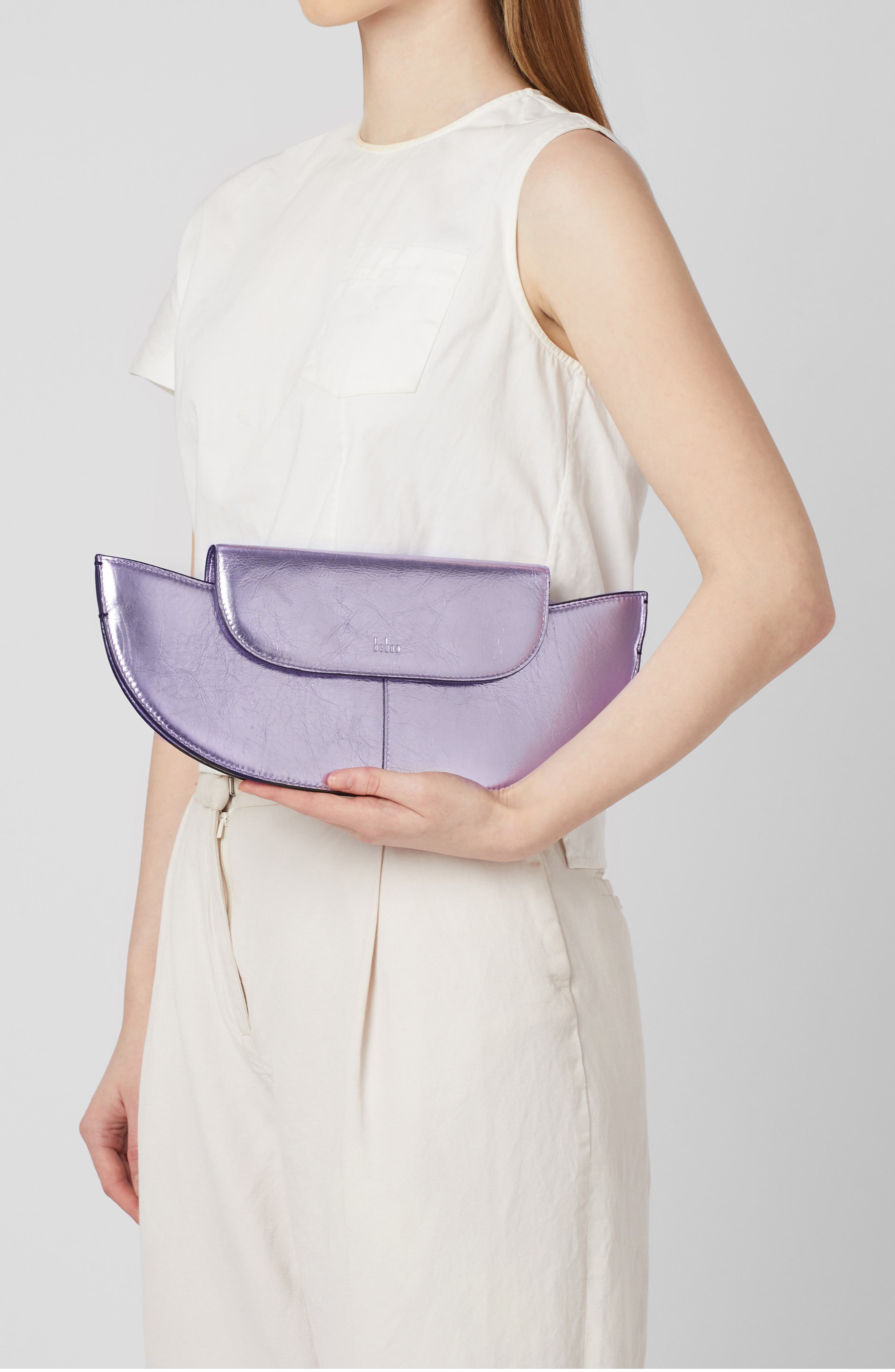 behno Nadia Metallic Leather Clutch, Alternate, color, Thistle