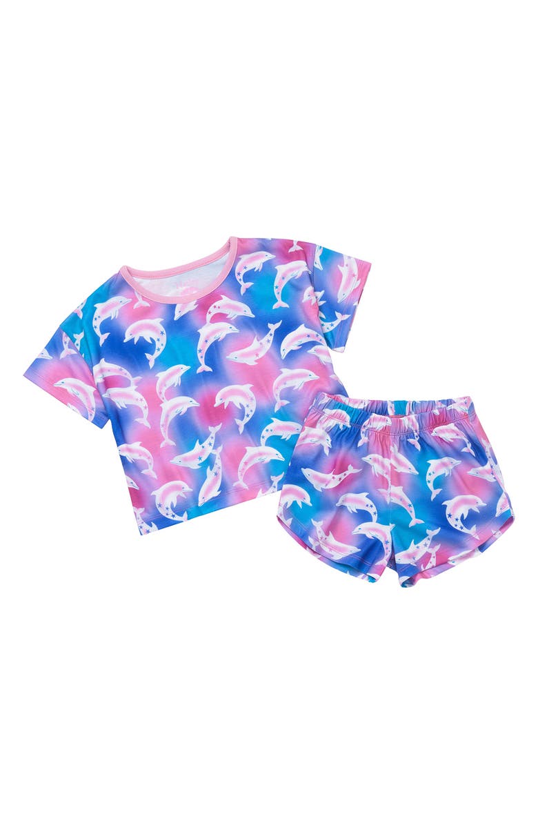 Hatley Kids' Airbrush Dolphins Two-Piece Short Pajamas, Main, color, Purple