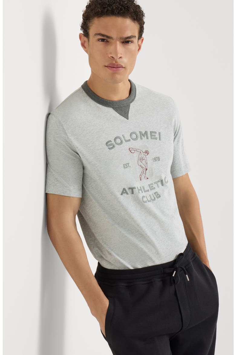 Cotton jersey crew neck T-shirt with print, Alternate, color, Grey