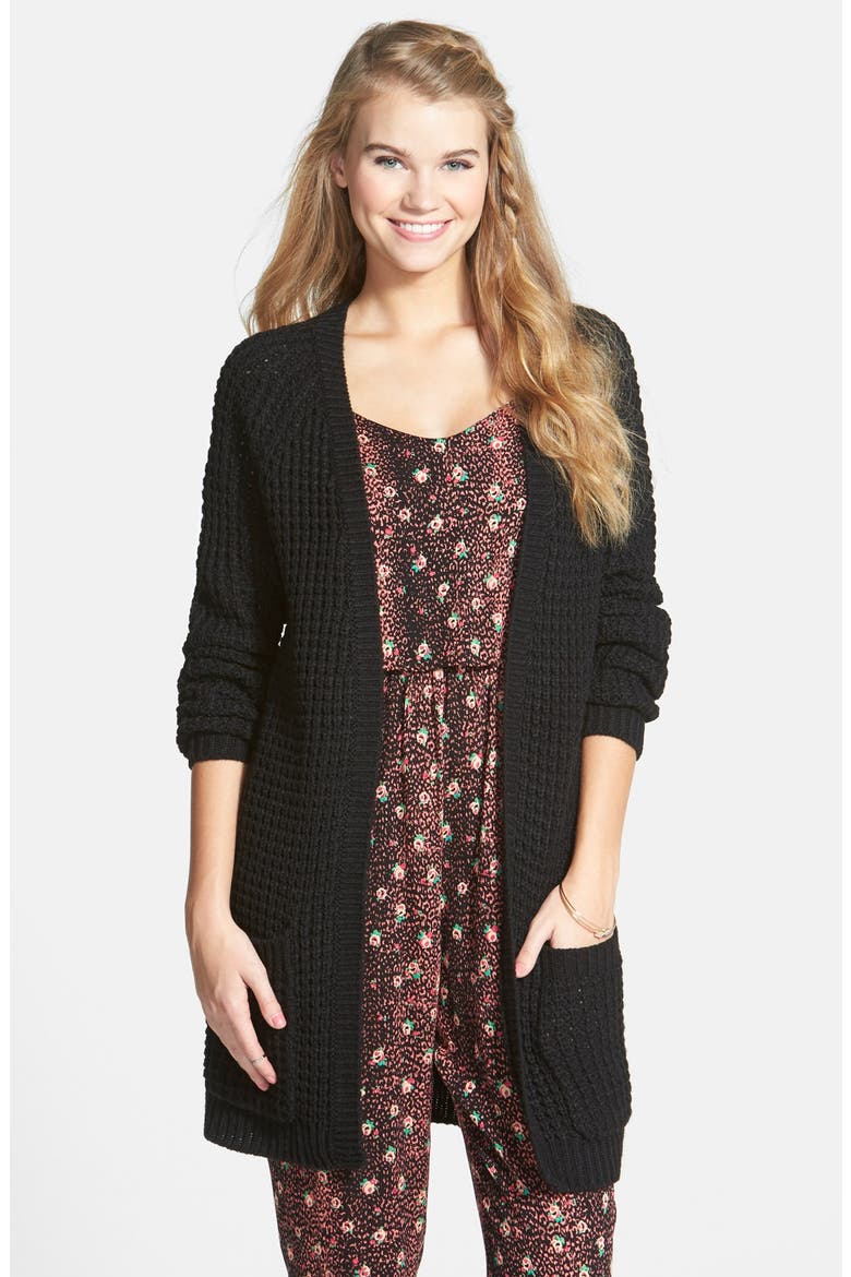 Shaker Stitch Open Cardigan, Main, color, BLACK