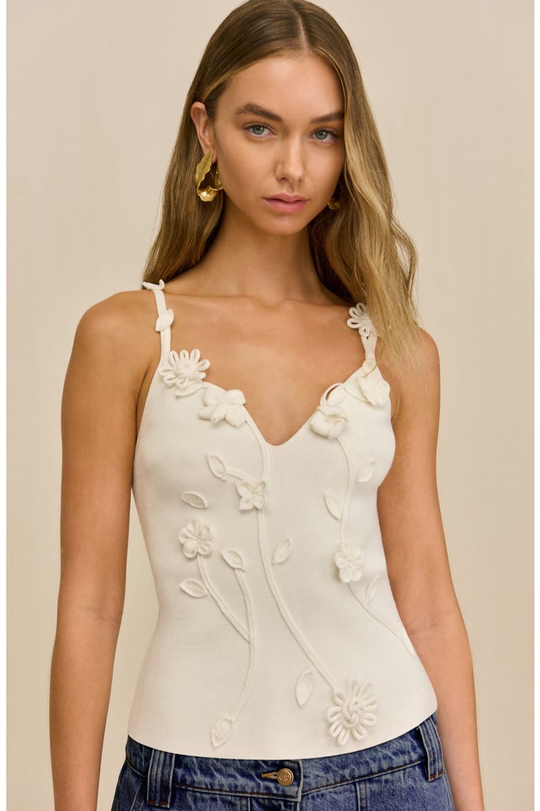 Emiliana Floral Appliqué Knit Camisole, Alternate, color, OFF WHITE