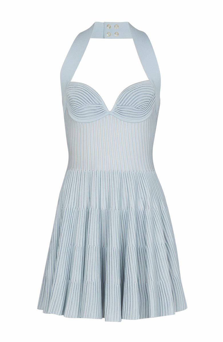 Balmain Textured Knit Halterneck A-Line Dress, Alternate, color, 