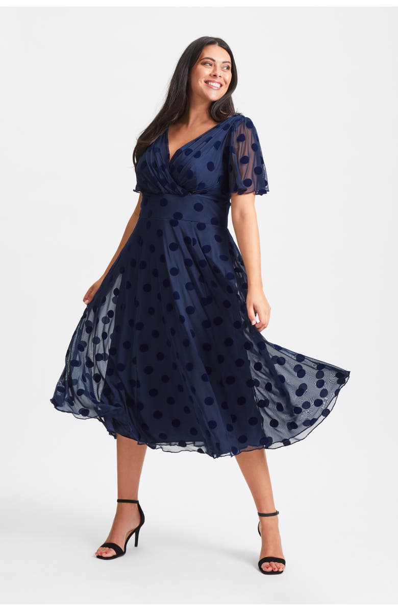 Scarlett & Jo Victoria Velvet Flock Midi Dress, Main, color, Dark Navy Flock