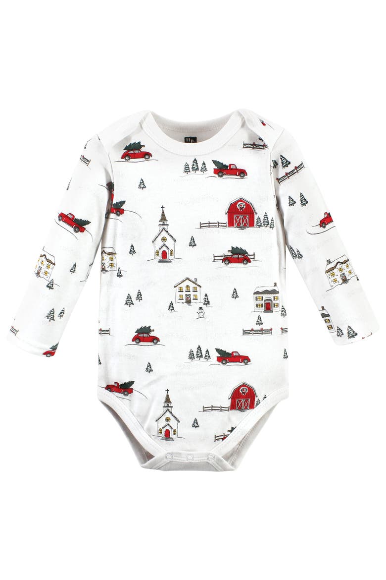 Essential Long-Sleeve Cotton Bodysuit Triple Set, Alternate, color, Christmas Scene