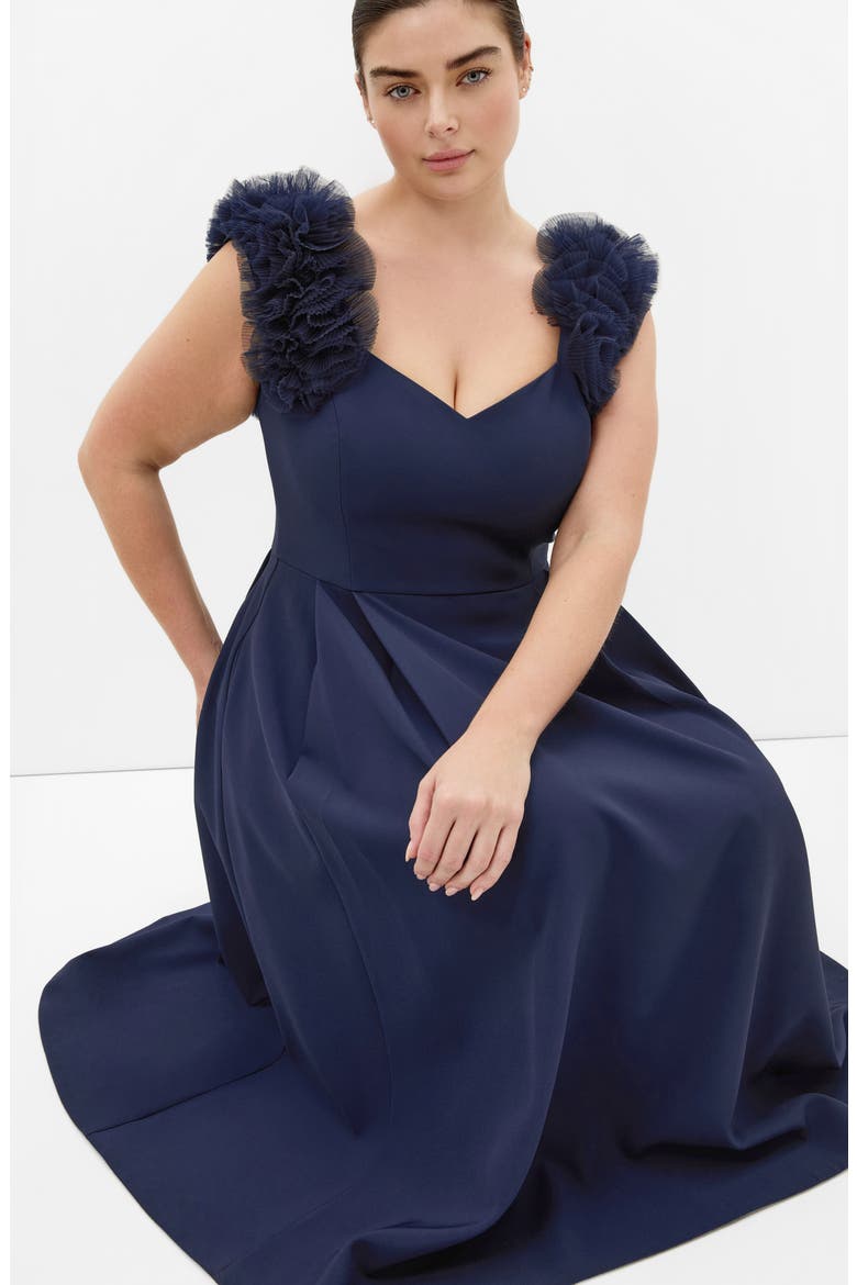 Roselyn Fit & Flare Stretch Crepe Cocktail Dress, Alternate, color, NAVY