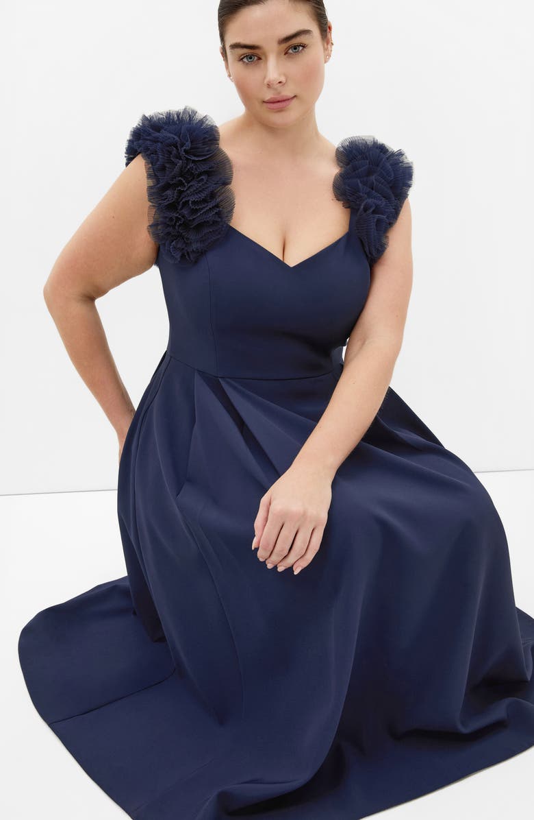 City Chic Roselyn Fit & Flare Stretch Crepe Cocktail Dress, Alternate, color, Navy