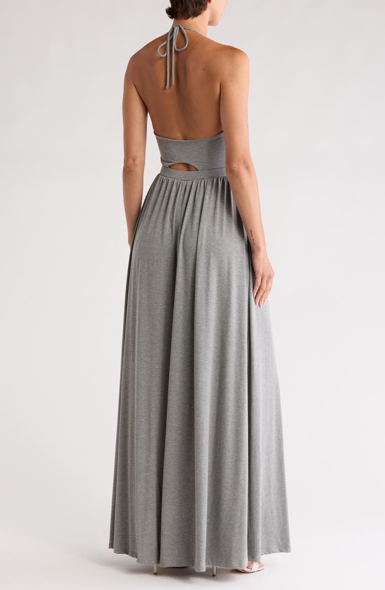 GO COUTURE Halter Neck Keyhole Maxi Dress, Alternate, color, Warm Heather Grey