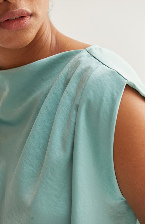 Crescent Cowl Neck Crushed Satin Top In Green