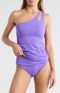 La Blanca Keyhole Cutout One-Shoulder Tankini Bikini Top