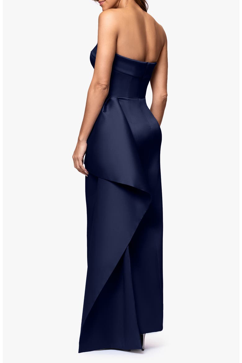 Ruffle Strapless Mikado Column Gown, Alternate, color, NAVY