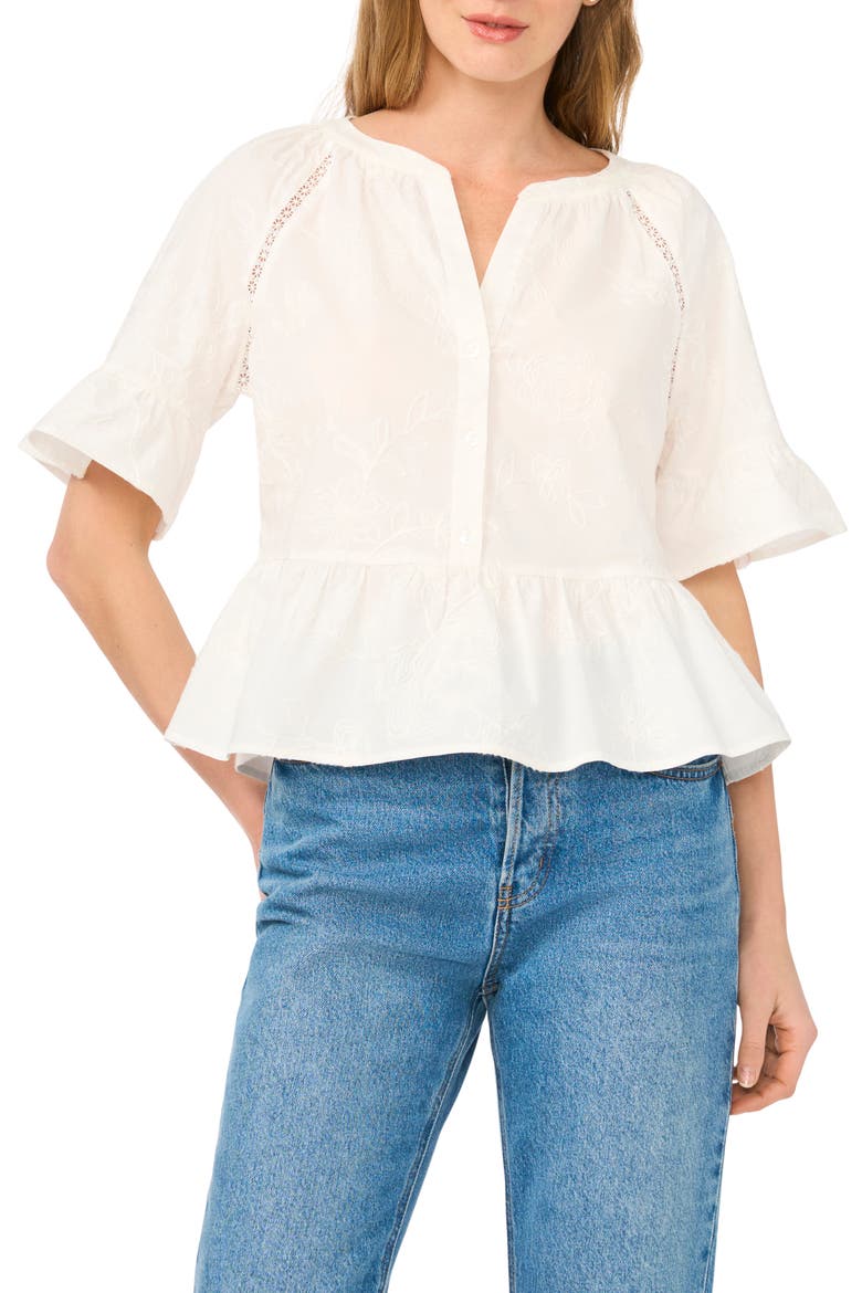 Lace Insert Peplum Top, Main, color, VANILLA CLAM