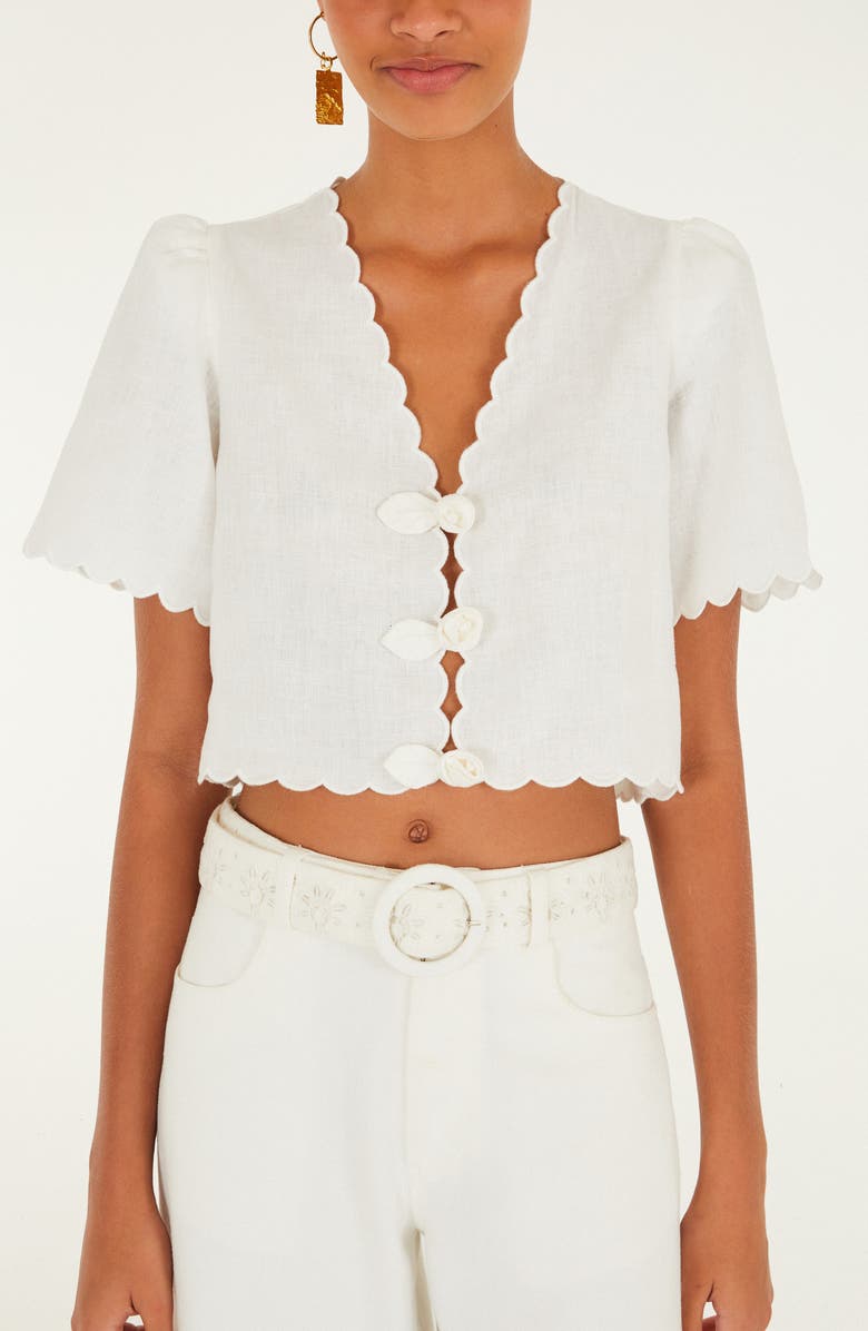 FARM Rio Roses Scallop Crop Top, Alternate, color, Off-White