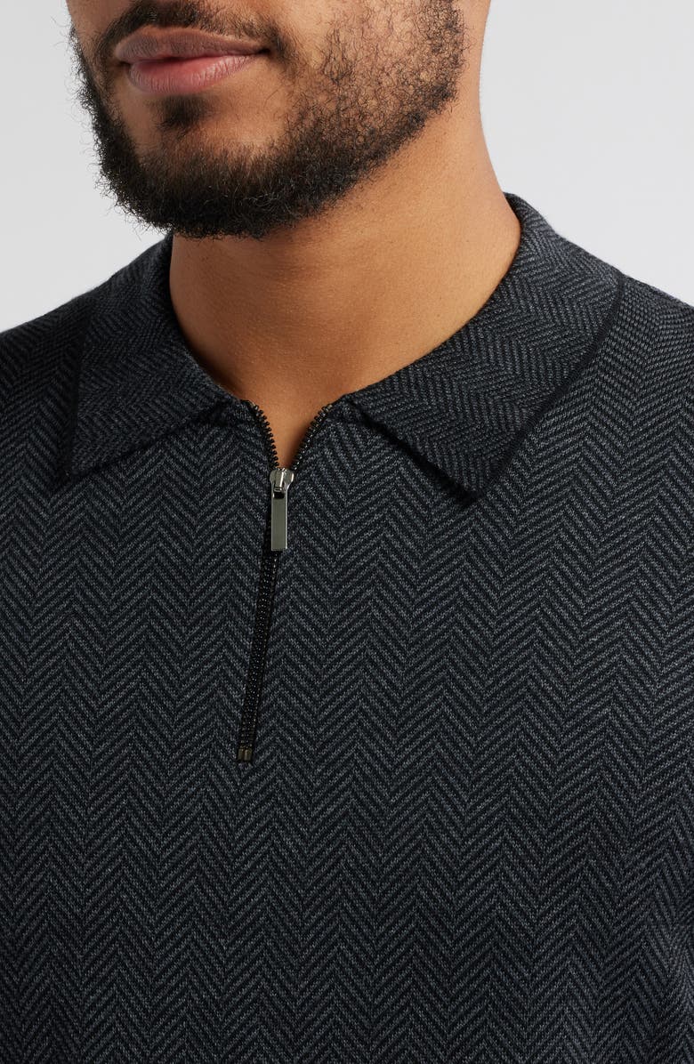 Robert Barakett Forthill Herringbone Half Zip Polo Sweater, Alternate, color, Charcoal