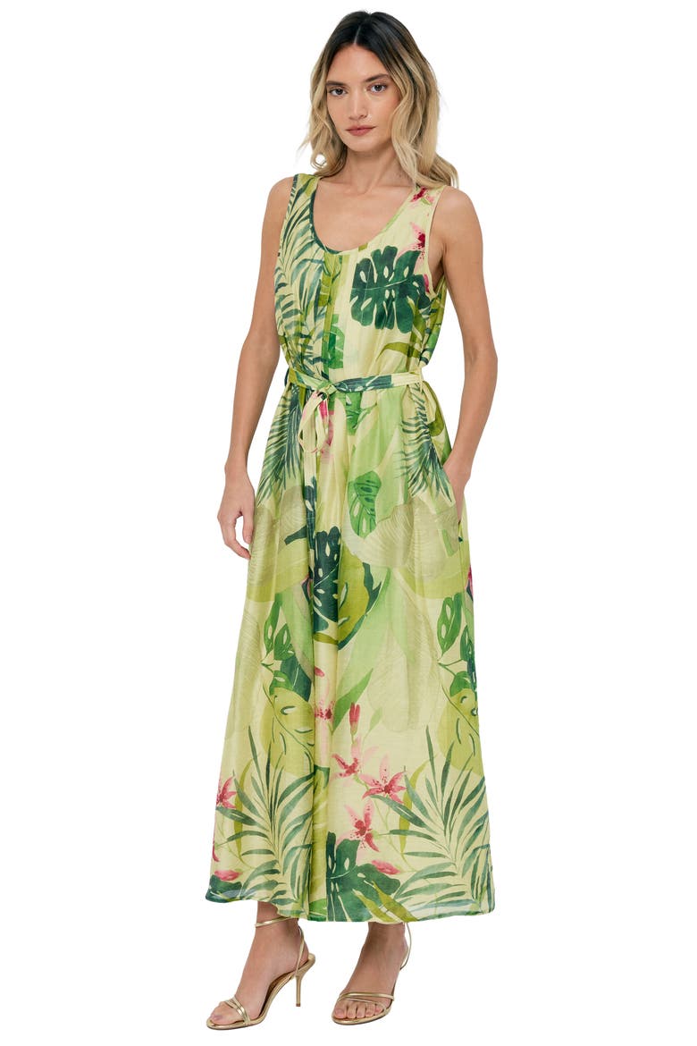 Rowena Tie Waist Midi Dress, Alternate, color, CITRON MULTI