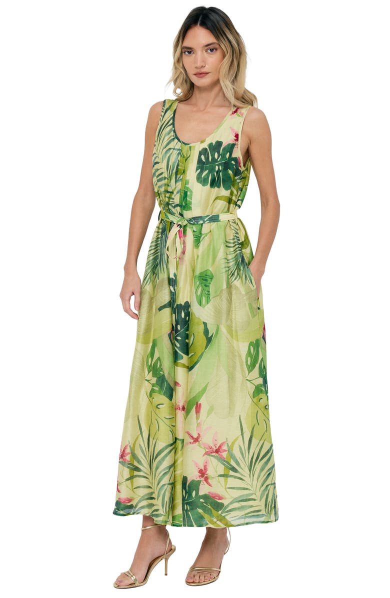 CIEBON Rowena Tie Waist Midi Skirt, Alternate, color, Citron Multi