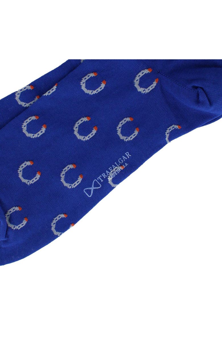 Trafalgar Lucky Horseshoe Mid-Calf Pima Cotton Dress Novelty Sock, Alternate, color, Royal Blue