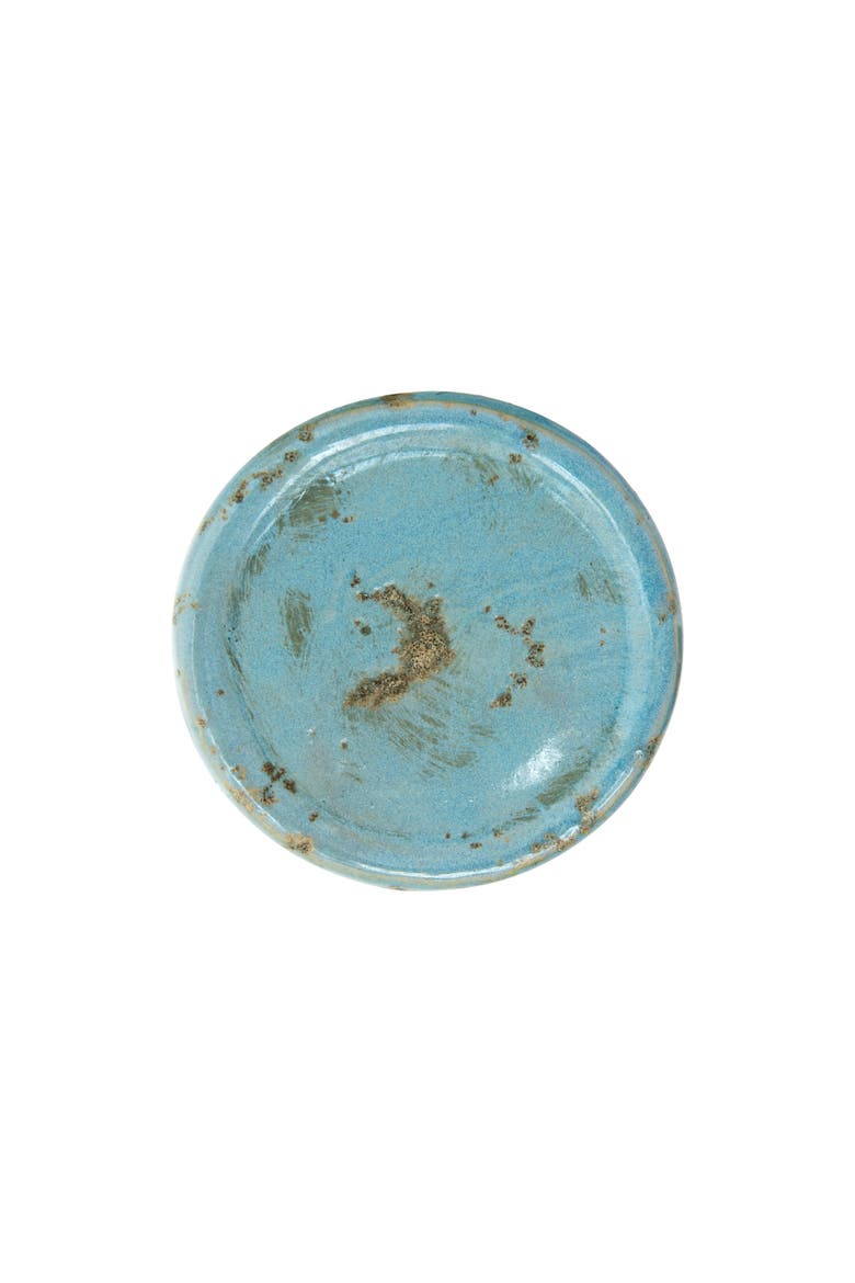 Small Distressed Round Terra-cotta Pillar Candleholder, Blue, Alternate, color, Blue