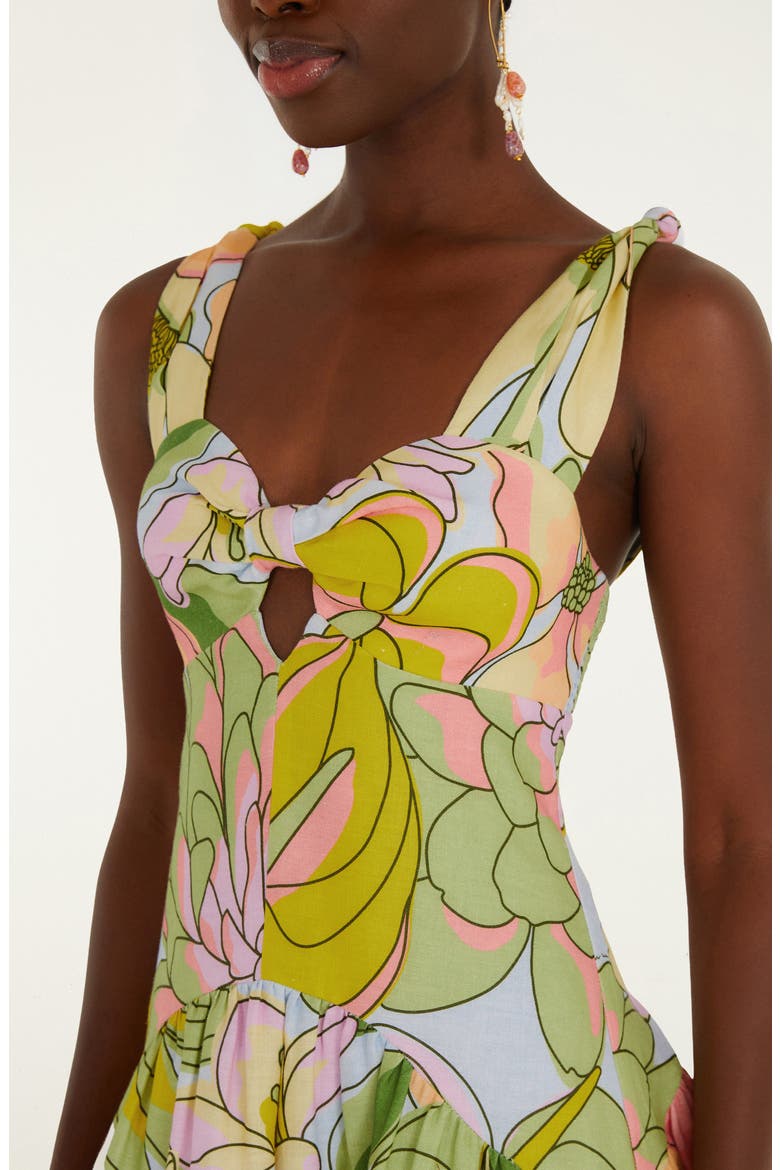 Spring Affair Floral Print Linen Minidress, Alternate, color, BLUE